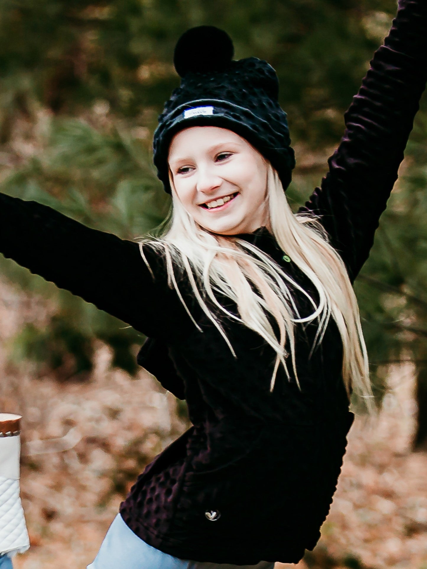 Girls Beanie with Puff | Black | | Limeapple