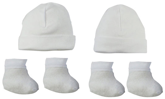 Bambini 029-2-Packs Cap & Bootie Set - White - Pack of 2