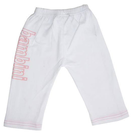 Bambini LS-0209 Girls Pants with Print, White & Pink- Large