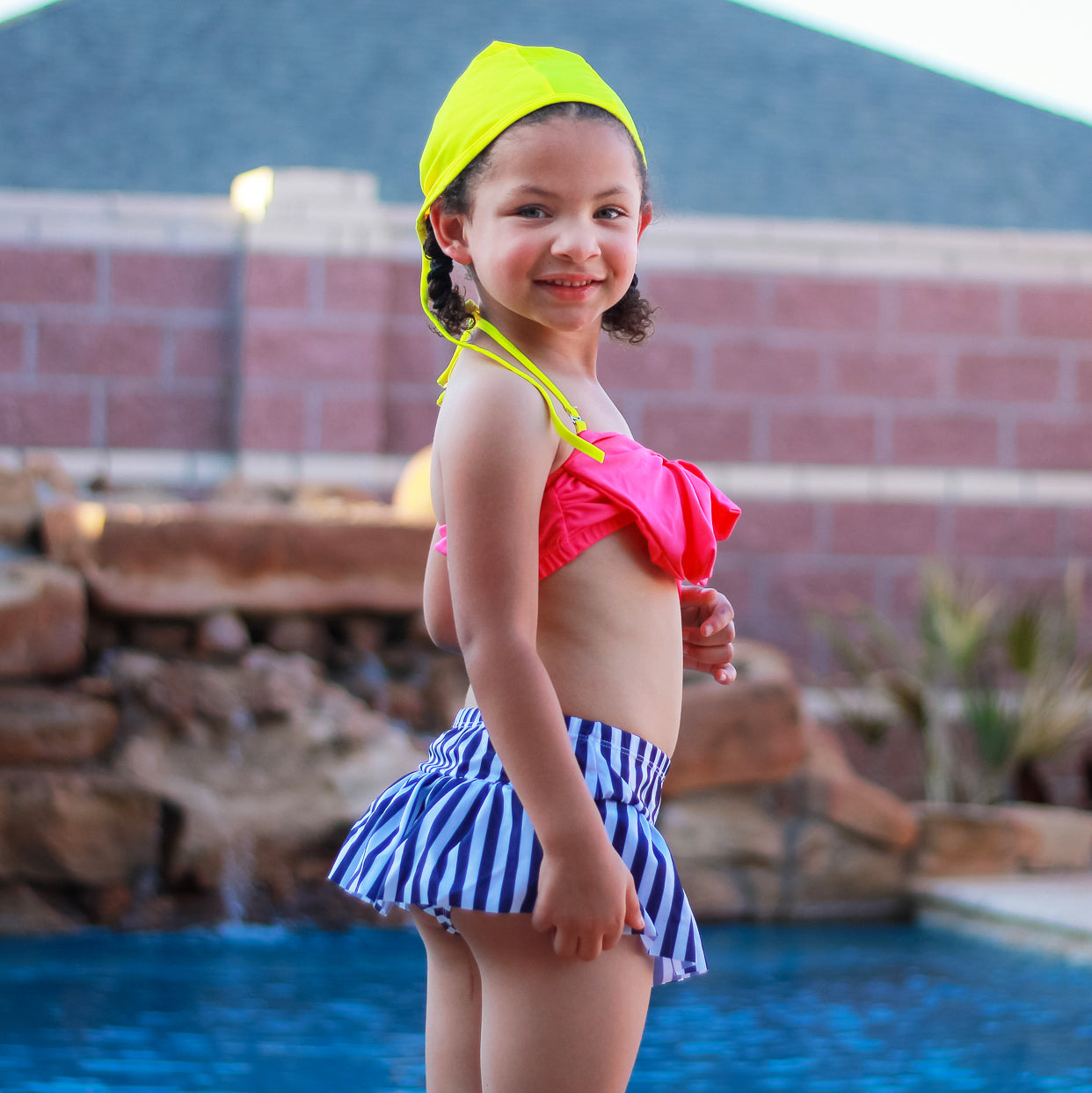 AL Limited Girls 3 piece Striped Skirt Hot Pink bathing suit