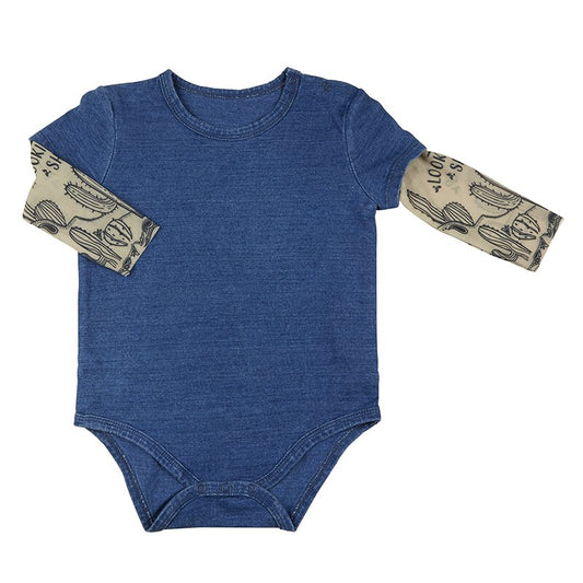 Cactus Tattoo Snapshirt Baby Bodysuit in Blue | Unisex Size 6-12