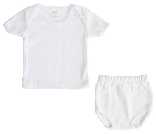 Interlock White Short Sleeve Lap T-Shirt & Underwear Set, New Born