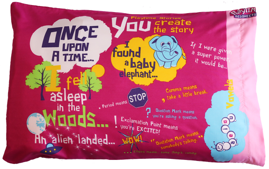 Playtime Story-Time Pillowcase. 20 Starter Sentences and Images. Pink